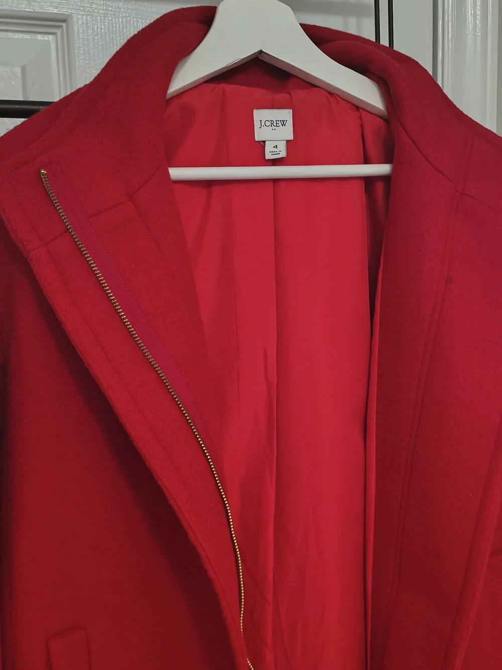 J. Crew Red Wool-Blend Stand Collar Pea Coat - Picture 5 of 9
